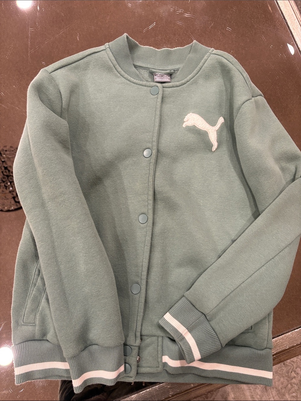 Puma Sage Green Snap-Front Jacket with White Logo